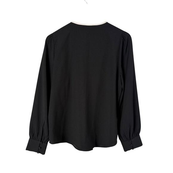 J.Crew Long-Sleeve Ruffle-Front Top in Satin Crepe in Black and Cream, Medium - Picture 8 of 9